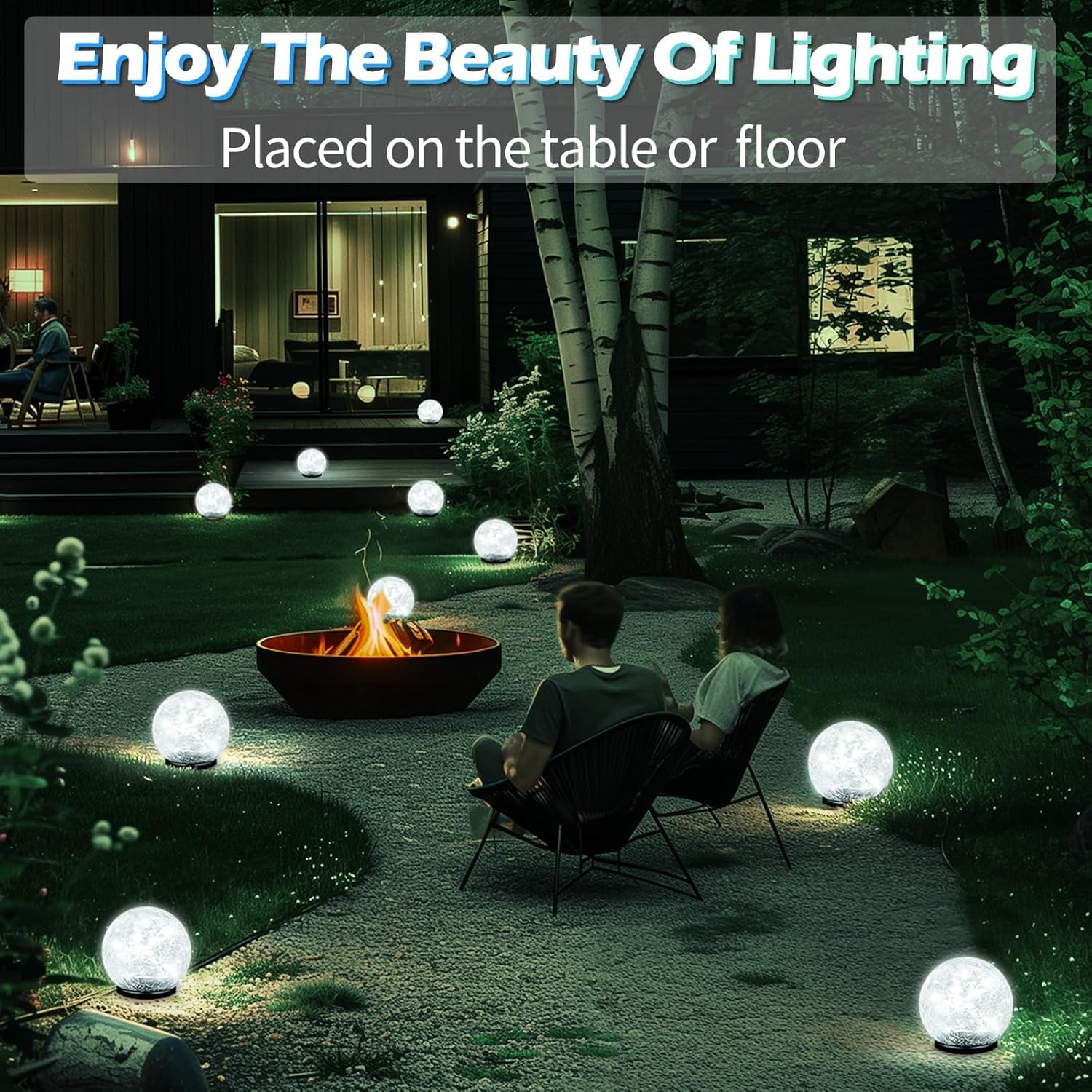 Outdoor Solar Globe Lights, Impermeabile Garden Crackle Glass Solar Lights,Luci a sfera per giardino paesaggio (Bianco, 12CM 30LED)