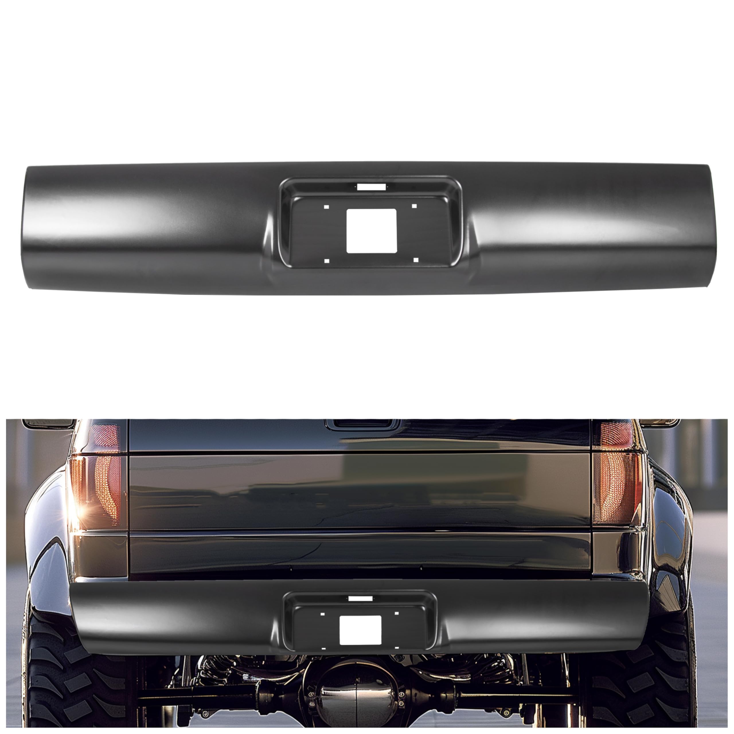 ECOTRIC Rear Roll Pan Bumper License Plate Compatible with 1994-2003 Chevy Chevrolet S10 GMC S15 Sonoma Pickup Fleetside Steel