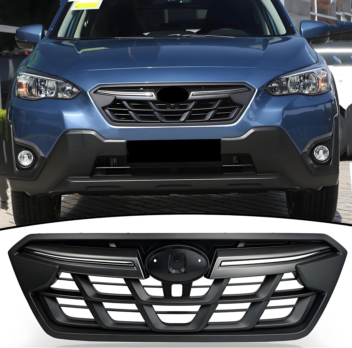 Front Bumper Grill Grille Fit for Subaru Crosstrek Limited/Sport/Touring/Hybrid/Premium 2021 2022 2023 Matte Black with Chrome Trim Grid Accessories
