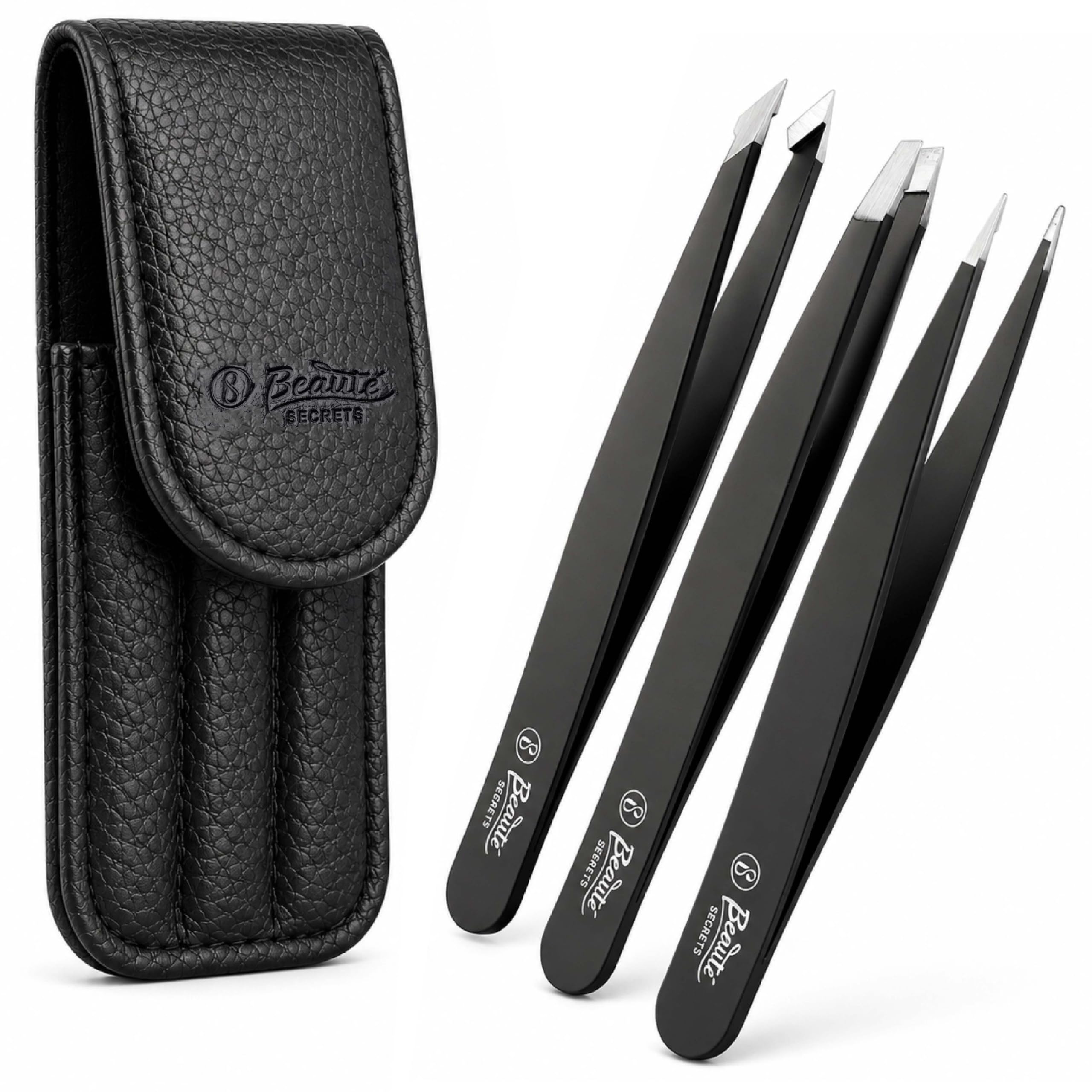 Beauté Secrets Tweezers Set - Tweezers for Eyebrows - Great Precision Plucker for Facial Hair, Splinter and Ingrown Hair Removal, Hair Threading(Black)-image-38
