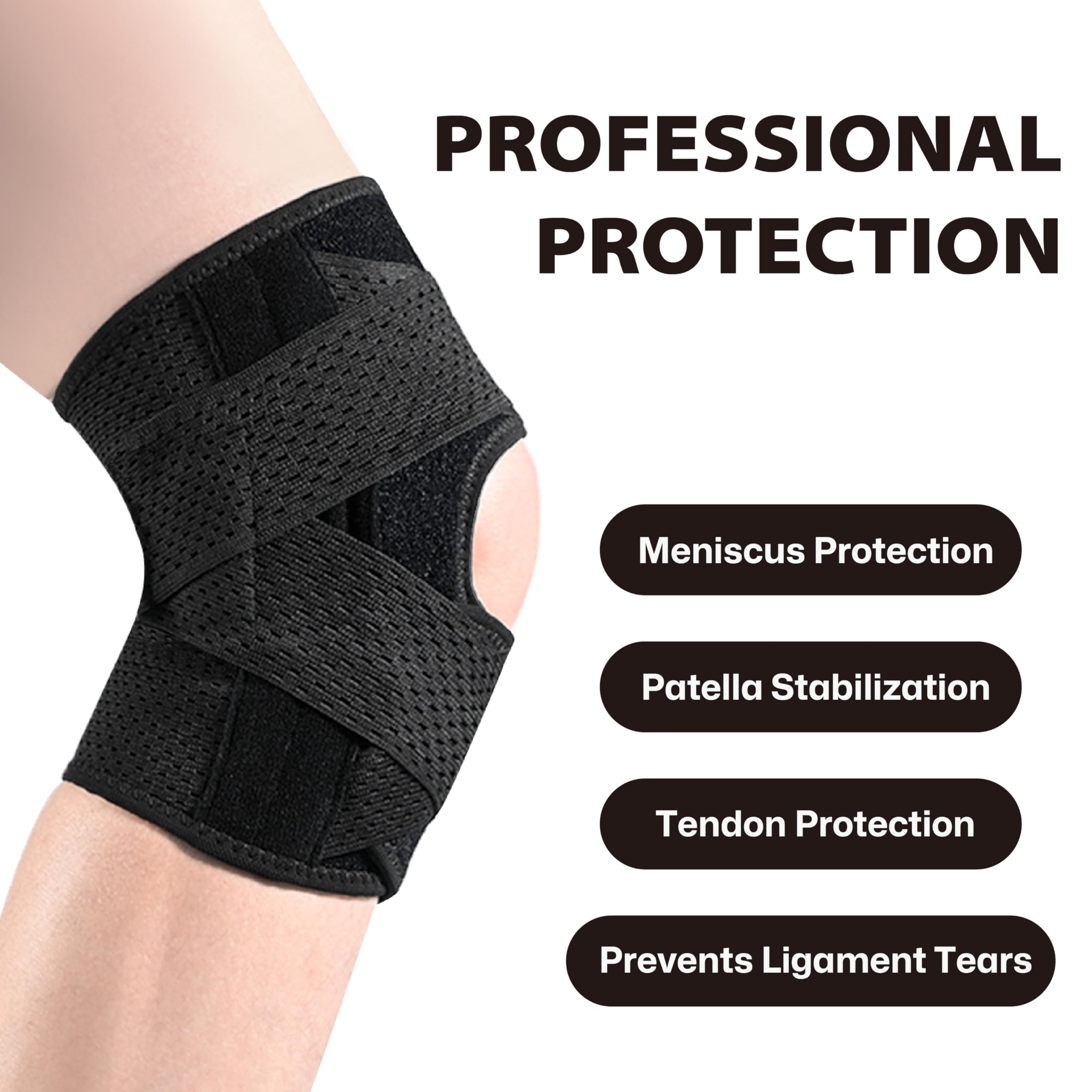 Rodillera con estabilizadores laterales para dolor de rodilla, soporte de rodilla ajustable para recuperación de lesiones de artritis ACL MCL, rodillera transpirable para hombres y mujeres