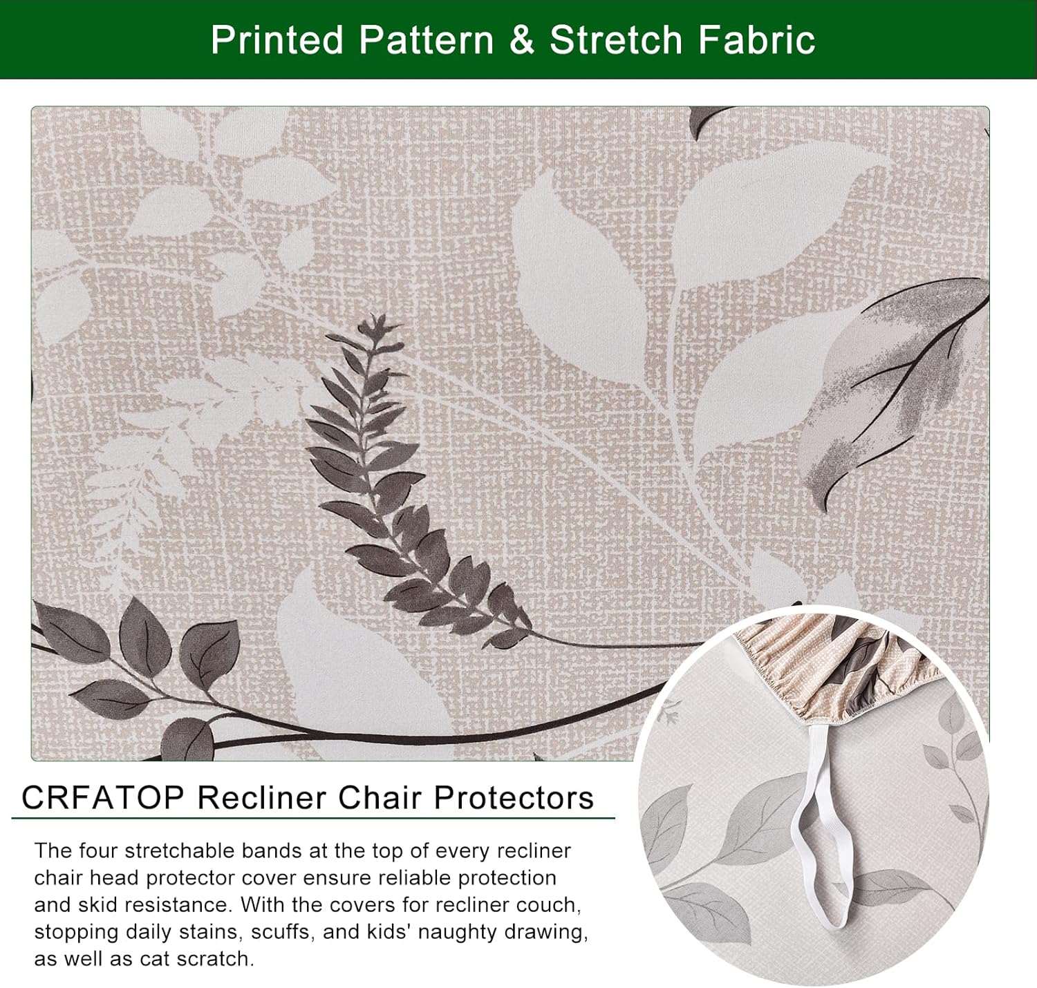 CRFATOP Floral Printed Recliner Cover with Pockets Single Reclining Slipcover 4-Pieces Lazy Boy Recliner Armchair Cover with Elastic Bottom for Recliner Furniture Protector for Kid Pet