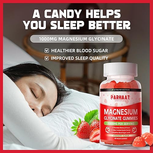 Miniatura 5 de Gomitas de glicinato de magnesio  Suplemento de magnesio y potasio sin azúcar con vitamina D, B6, CoQ10 para calmar el estado de ánimo y el sueño