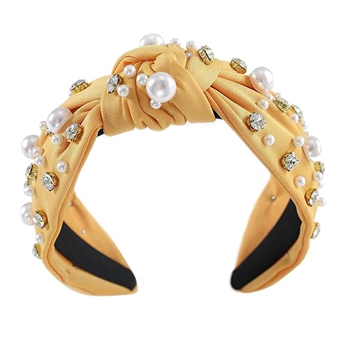 Miniatura 2 de Gmmidea Diadema con perlas anudadas para mujer, con diamantes de imitación brillantes, diadema con nudo ancho, adorno de cristal, accesorios para el