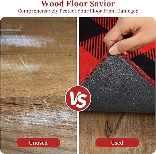 Miniatura 4 de Alfombrillas navideñas para silla de oficina para suelo de madera duraazulejos, 36 x 48 pulgadas, resistente a cuadros rojos y negros, tapete de