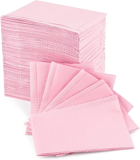 Annhua 125 PCS Disposable Dental Bids, Waterproof Scarf Towel for Tattoo, Clinic Use, Feeding (Pink)