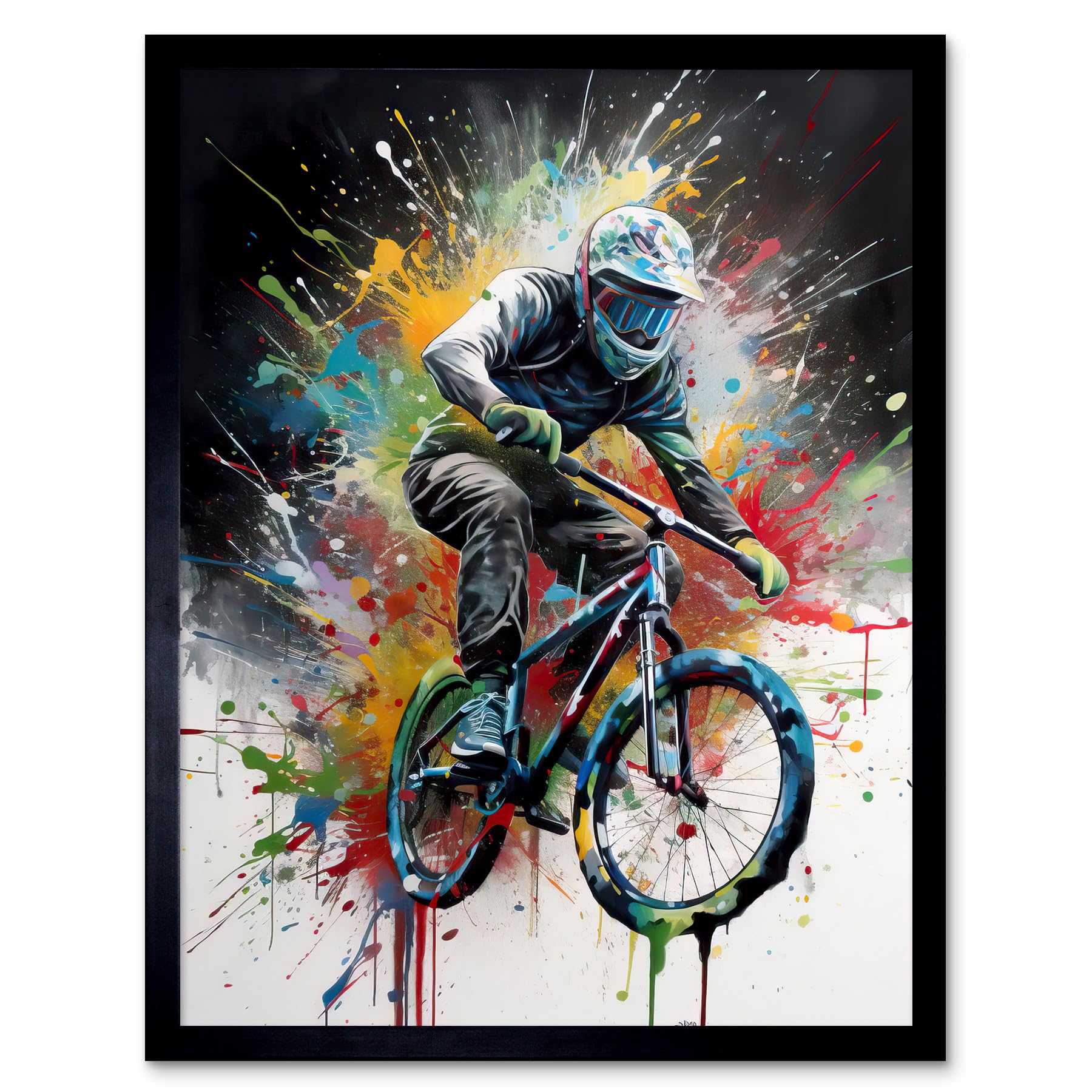 Artery8 Mountain Biking Extreme Sport Paint Splat Portrait Art Print Framed Poster Wall Decor 12x16 inch