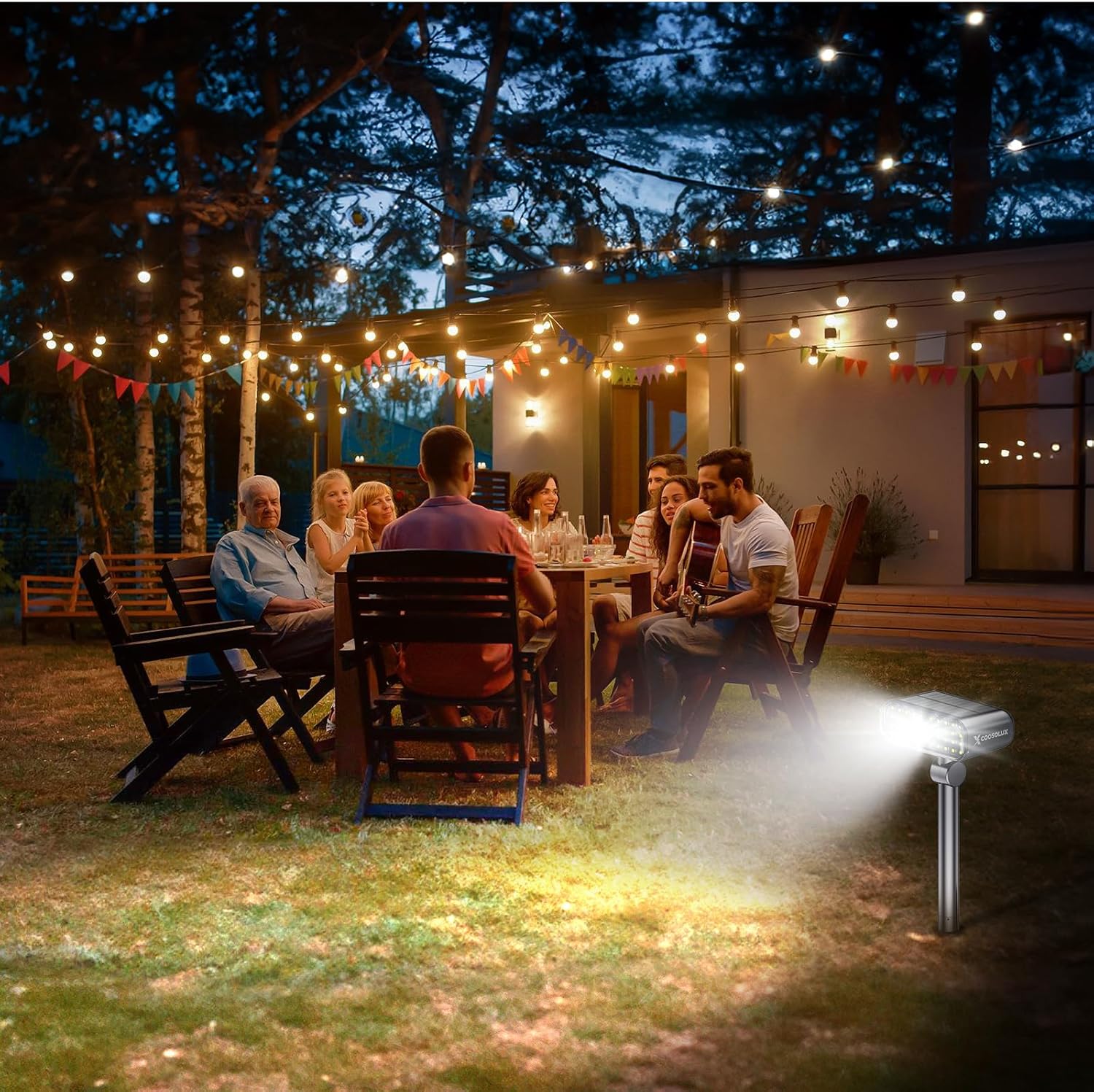 Solar Motion Sensor Landscape Spotlights, LED, 2 Pack, Warm White, Modern Style, Wall/Floor Mount, Adjustable Brightness, Motion Sensor, Decoy Camera
