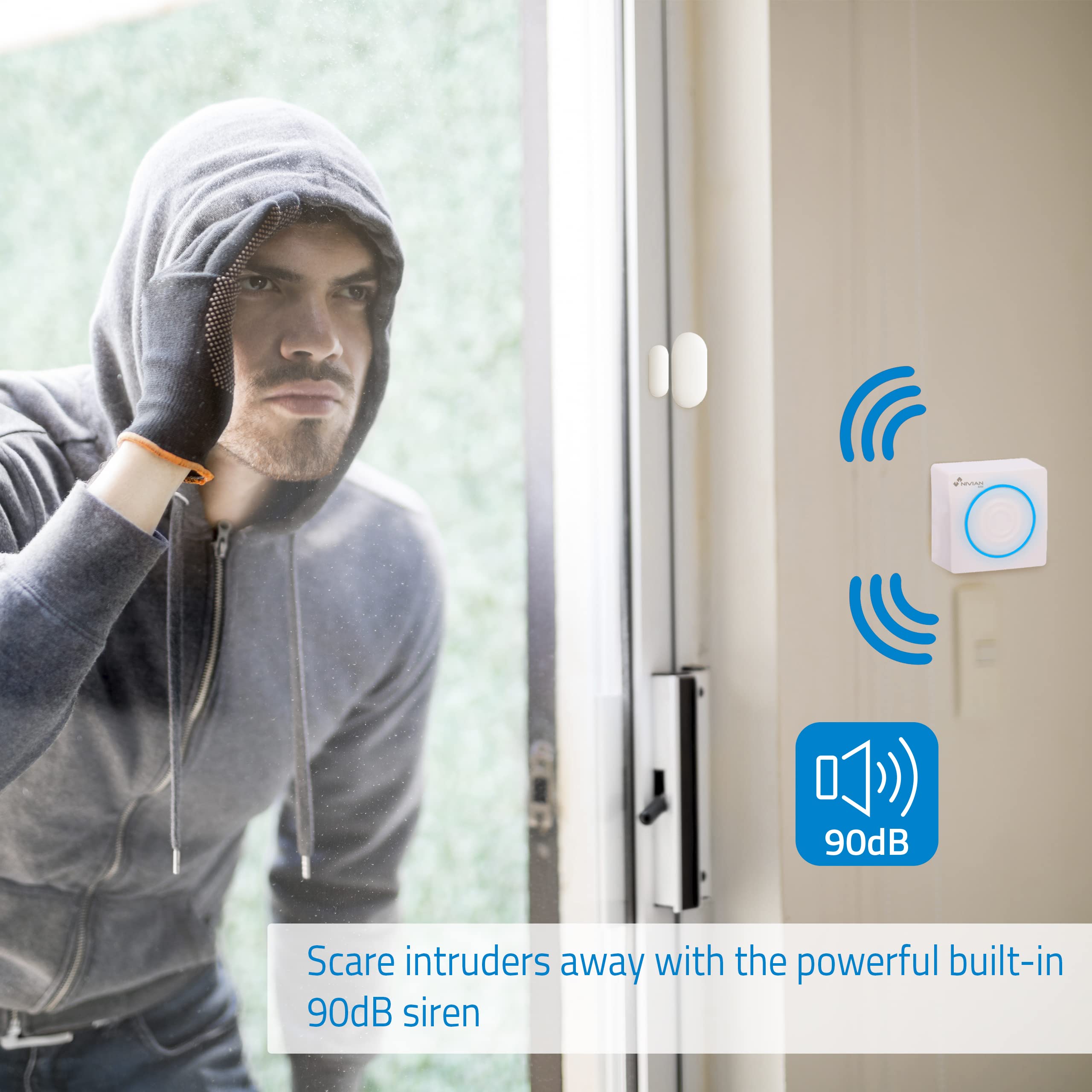 Nivian-Sistema de Alarma para Casa y Negocios Sin Cuotas Mensuales | Kit de Alarma WiFi con Control Remoto a través de App Tuya | Función SOS | Fácil Instalación Sin Cables