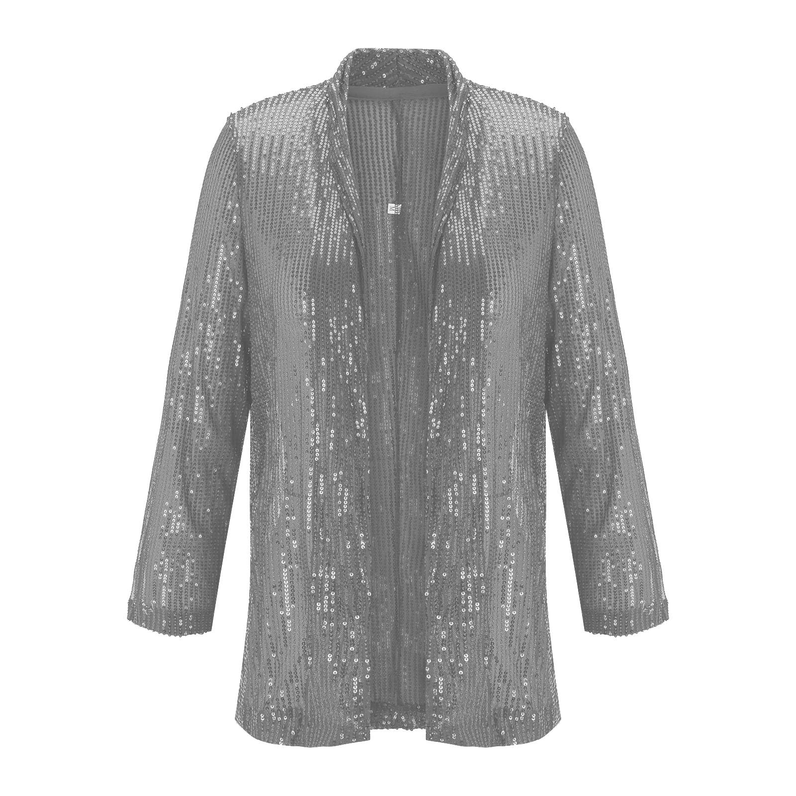 Generisch Pailletten-Abendjacke Damen Festlich Silber Cardigan Strickjacke Kurz Strickjacken Elegant Einfarbig Cardigan Langarm Stehkragen Trachtenjacke Pullover Für Herbst Übergangszeit