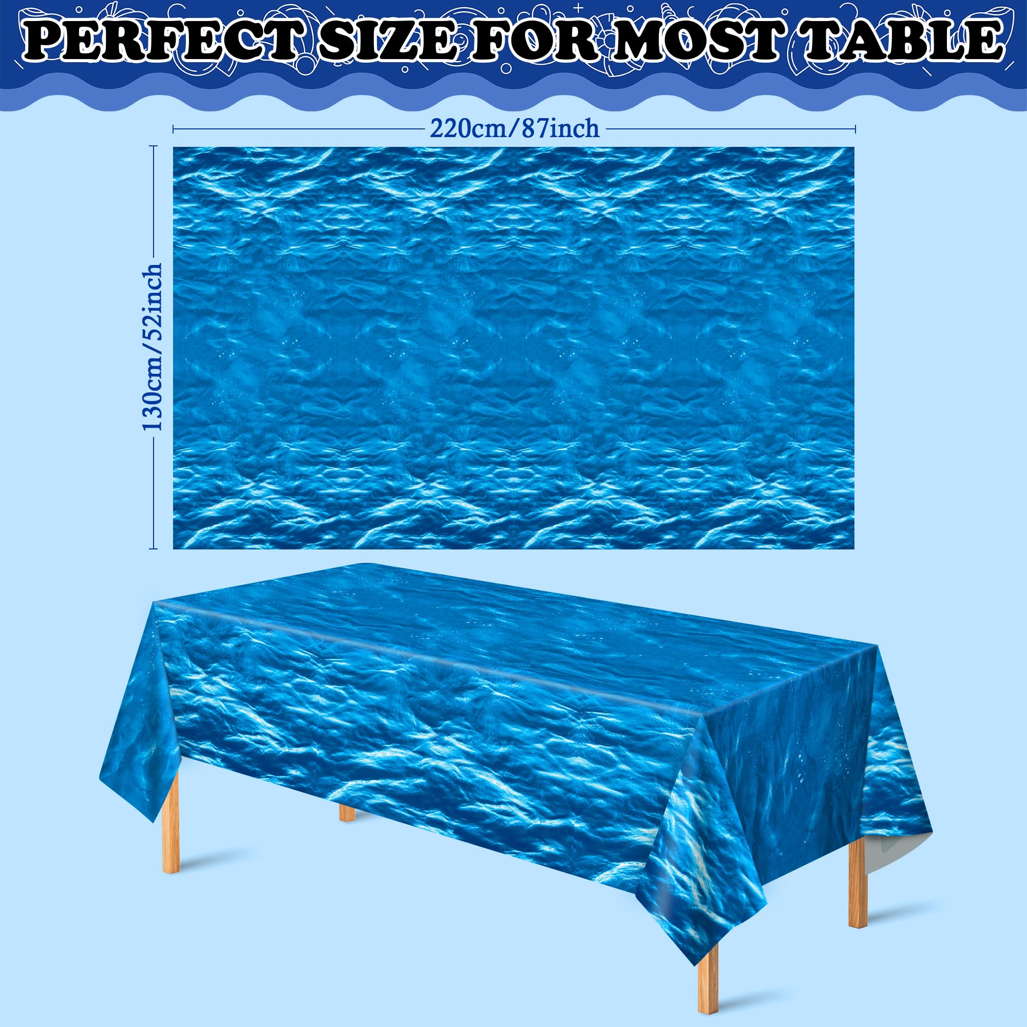 OHOME 2 Pack Beach Party Decorations - Ocean Waves Plastic Tablecloth for Pool Party Decorations - Sea Water Print Table Cover for Summer Birthday Beach Theme Blue Backdrop Banner