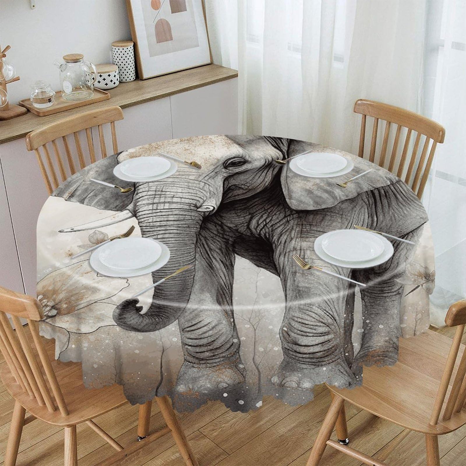 VstaDank - elephant round tablecloth 60 inch easy clean round thick decorative polyester tablecloth for dining kitchen party farmhouse outdoor