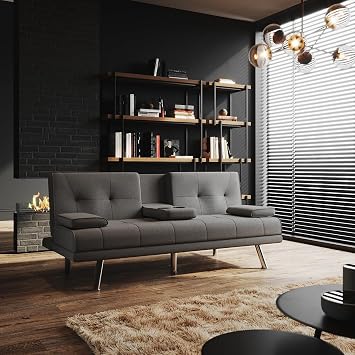 ELEGANT Click Clack Sofa Bed with Cup Holders and Removable Armrests