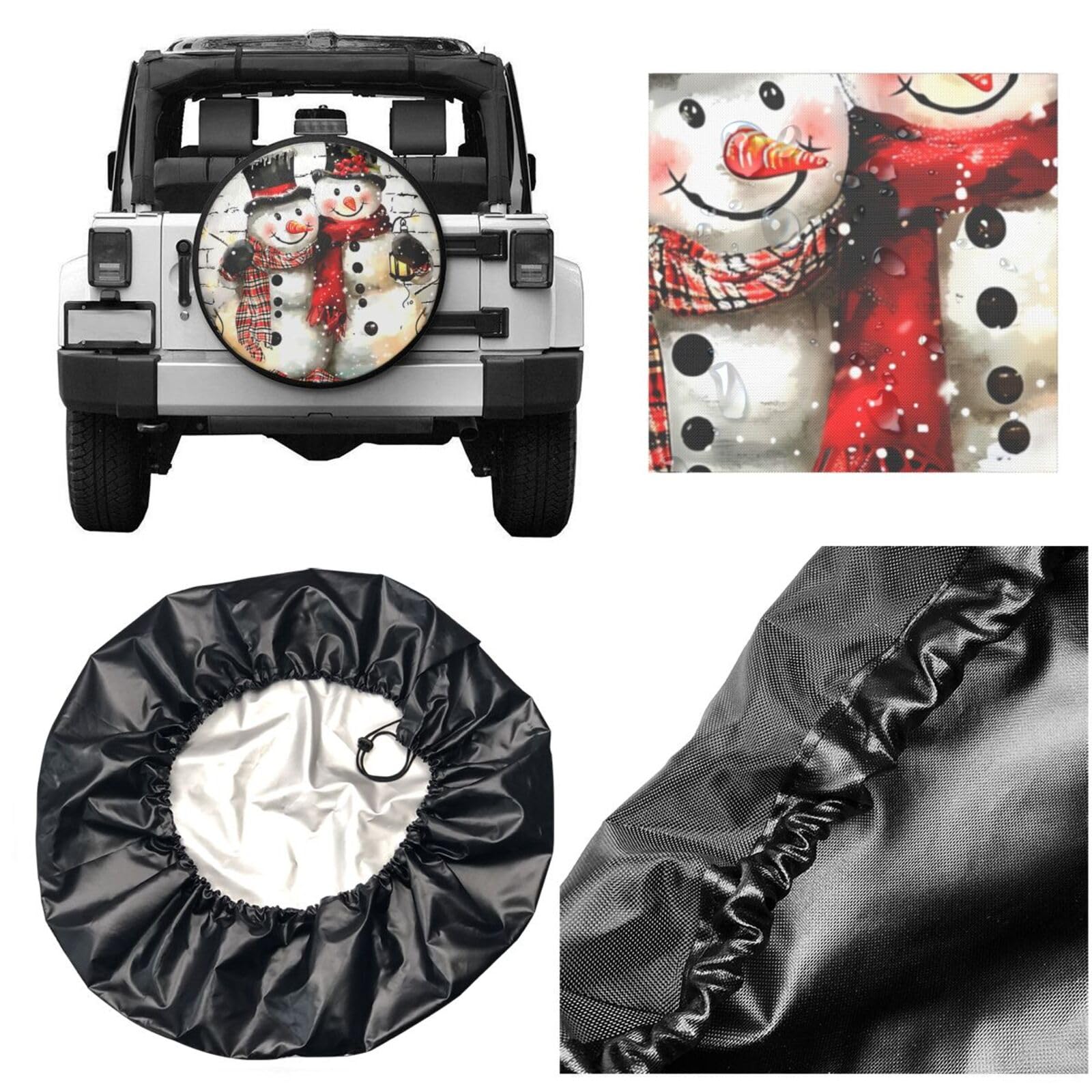 Happy Snowman Spare Tire Cover for Rv Trailer Camper- Cute Xmas Winter Waterproof Wheel Protectors Cover Universal Fit for Truck SUV Travel New Year Outdoor-15 inch