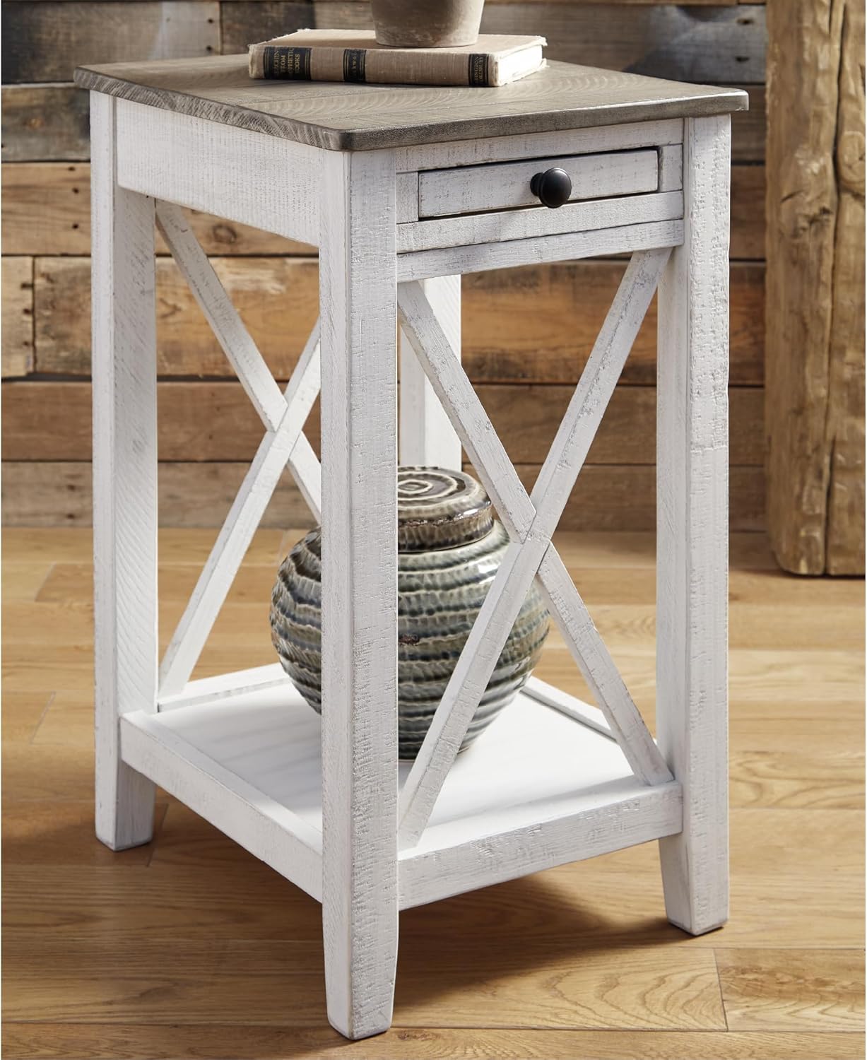 Signature Design by Ashley Adalane Modern Farmhouse Accent End Table, Whitewash
