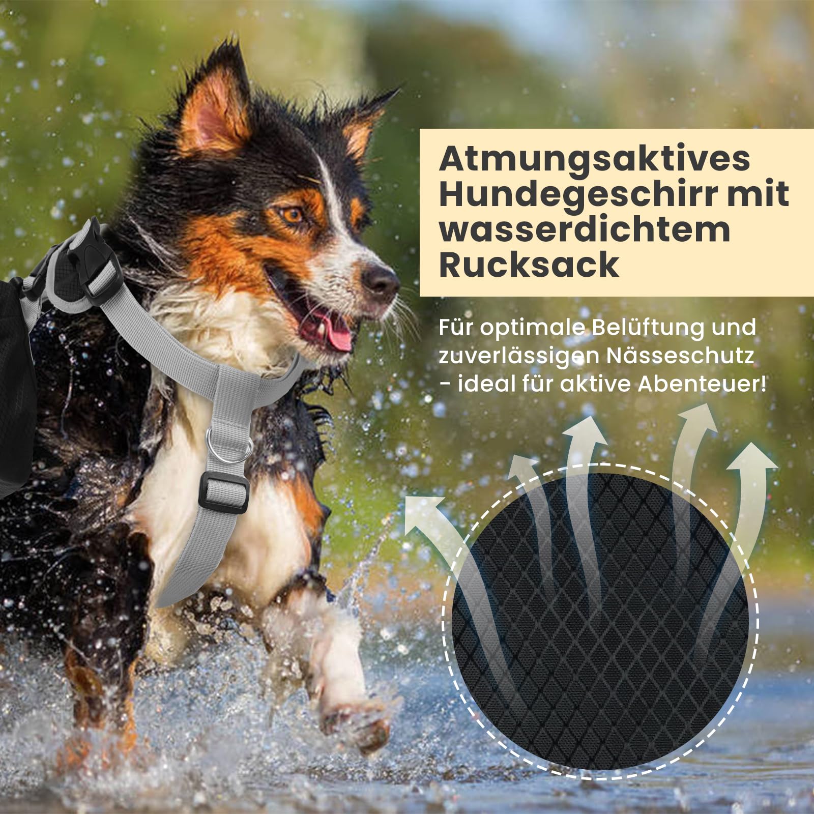 Hundegeschirr mit Rucksack (Abnehmbar) - Wasserdichter Wanderrucksack für Mittel/Große Hunde - Atmungsaktives Mesh, Verstellbar & Robust - Ideal für Labrador, Schäferhund, Camping & Reisen