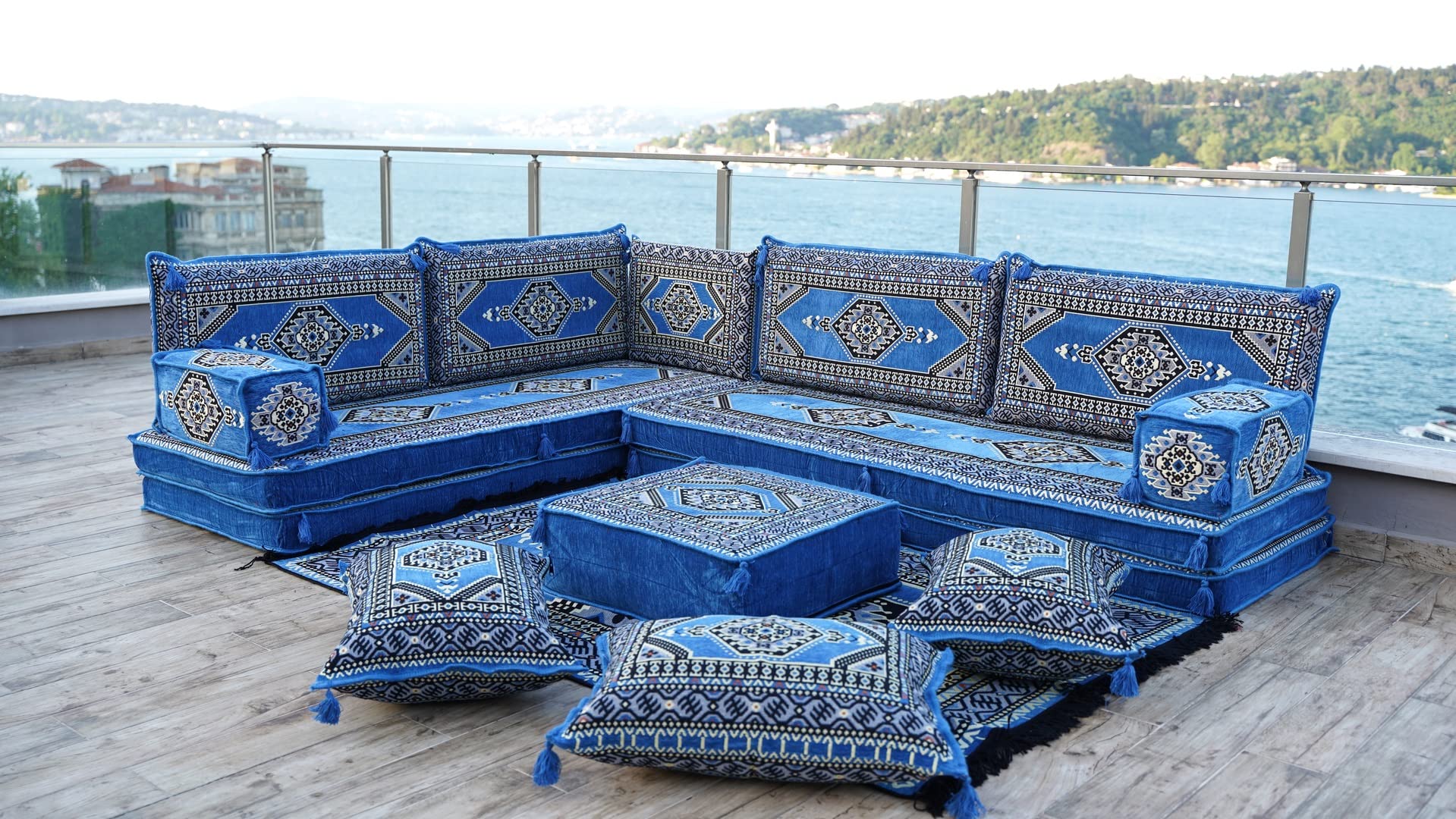 Blue Arabic Floor Cushions, Corner Oriental Floor Seating Sofa, Turkish  Home Decor, Arabic Majlis Floor Sofas, Floor Couch, Bench Cushion (L Sofa  Full
