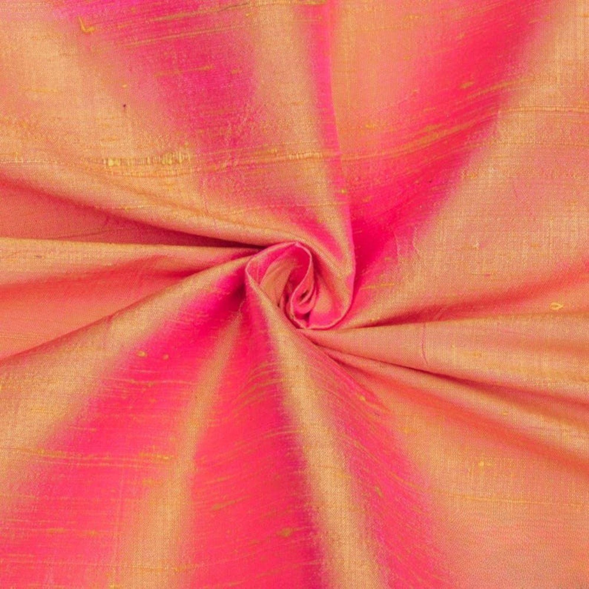 Fabric Mart Direct Gold, Pink 100% Pure Silk Dupioni Fabric By The Metre, 4 Continuous Metres 104 cm Width Pure Raw Silk Solid Color Gold Wholesale Silk Upholstery Fabric for Curtains Bridal Dress โ image 1