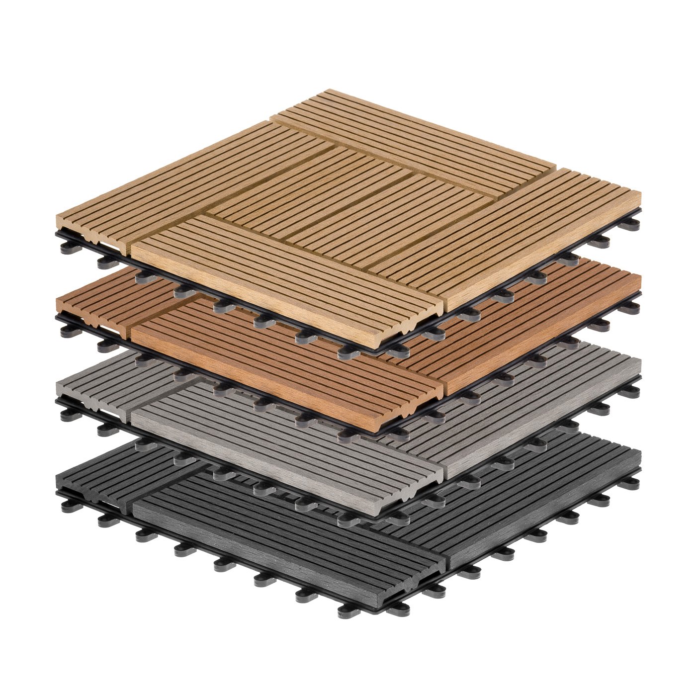 Ventanara® WPC Holz Kunststoff Fliesen Terrassenfliesen Klickfliesen Balkonfliesen 11 Stück = 1m² (30 x 30 cm, Braun Mosaik)