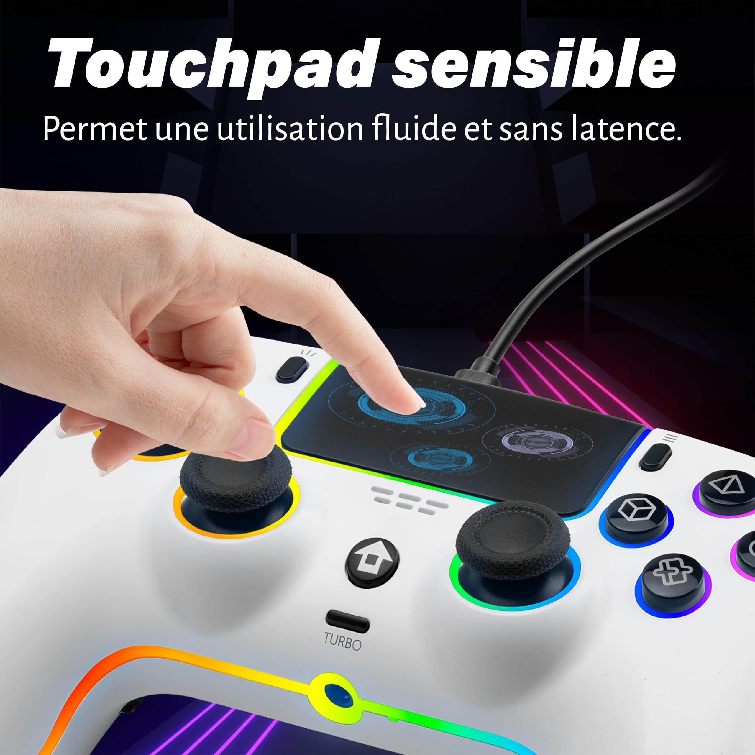NITHO NOVA Manette Filaire Compatible avec PS5/PC/Android/MAC/Steam Deck, Contrôleur avec Effect Hall, Paddles Programmable, Turbo, Gyroscope à 6 axes, Double Vibration, Éclairage RGB & Prise Casque
