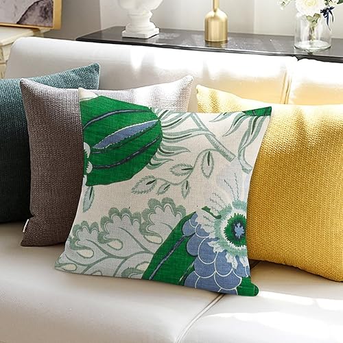 Miniatura 5 de Chinoiserie - Fundas de almohada de hojas de lvory de color verde y azul, estilo asiático, funda de almohada floral de granja, funda de cojín para