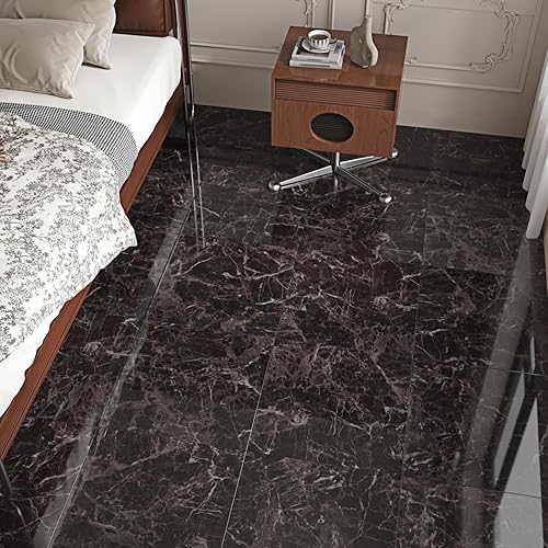 Miniatura 7 de WESTICK Azulejos de mármol negro para despegar y pegar, azulejos de suelo de baño, azulejos de piso impermeables para dormitorio, suelo de vinilo