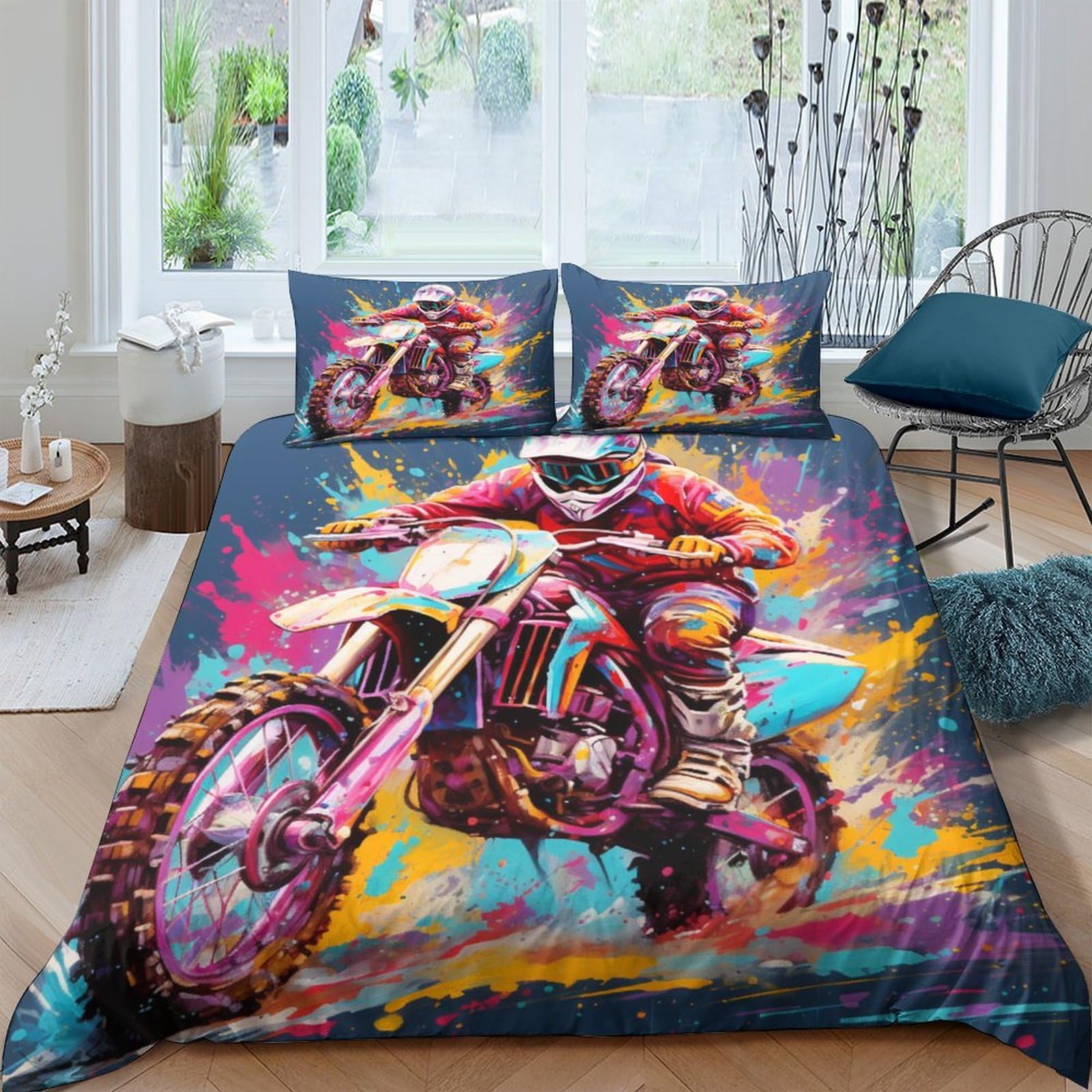 Housse de couette moto cross pour une chambre d'enfant moderne et stylée