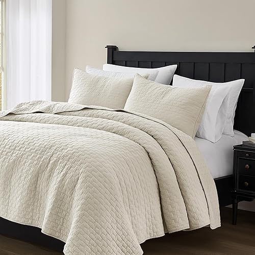 Miniatura 5 de Palassio juego de ropa de cama con edredón, de 3 piezas, tamaño king, beige, 100% algodón, con 2 fundas de almohada, colcha texturizada, suave y