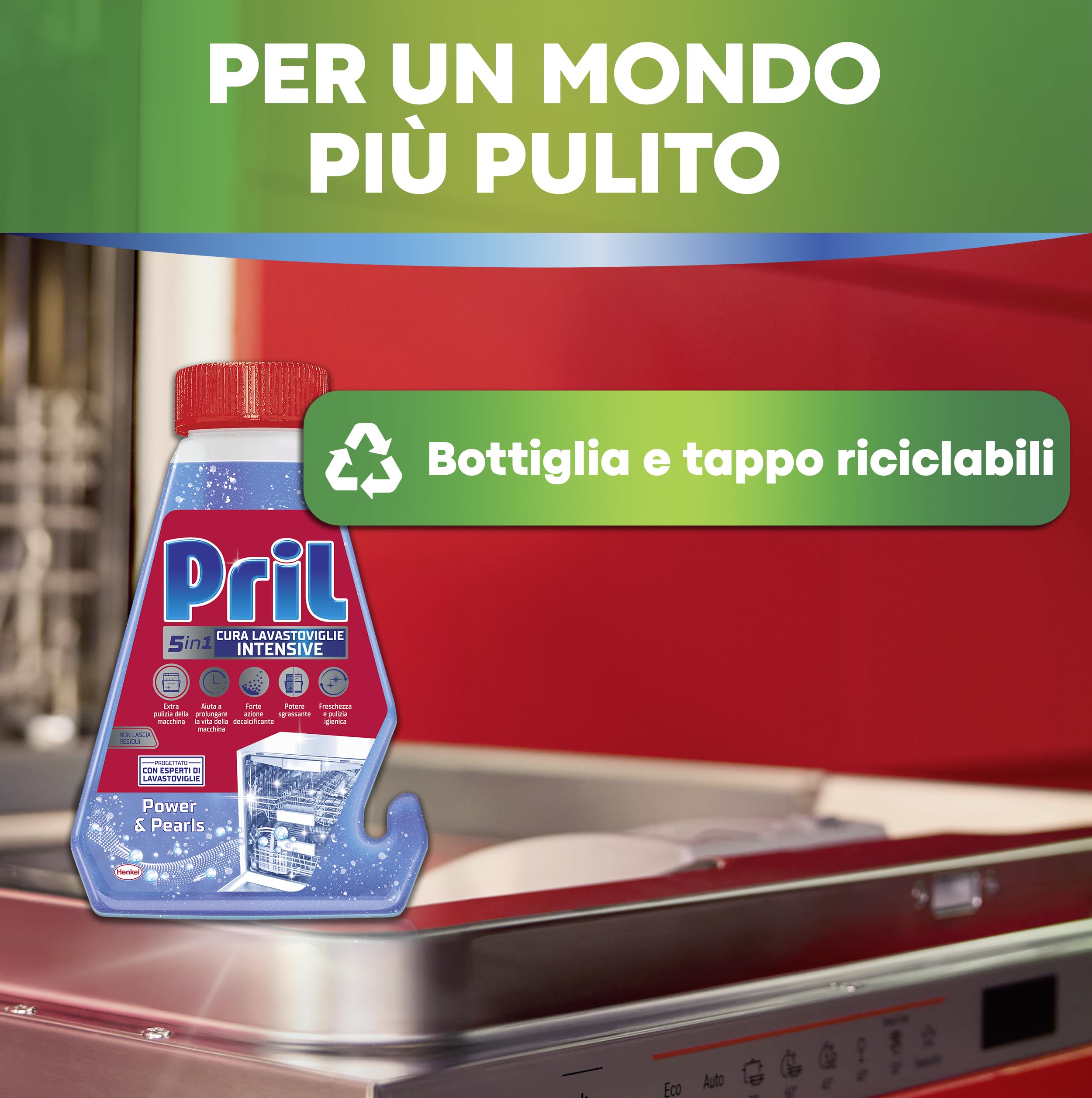 Pril 5in1 Cura Lavastoviglie Intensive (8 confezioni da 250 ml), Detergente per Lavastoviglie con Power & Pearls, Decalcificante e Liquido per una Pulizia Profonda della lavastoviglie