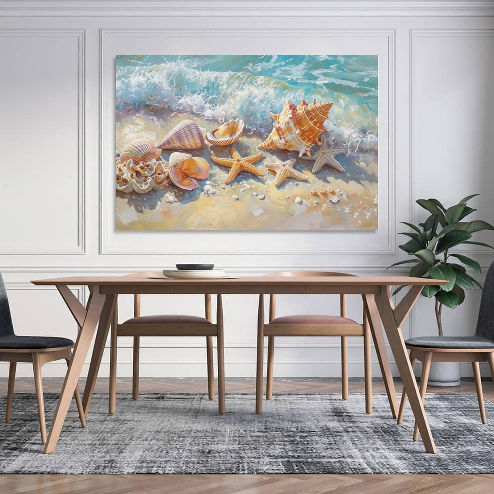 Amazon.co.jp: 絵画 浜辺の貝殻 アートパネル ポスター 美しい海の景色 