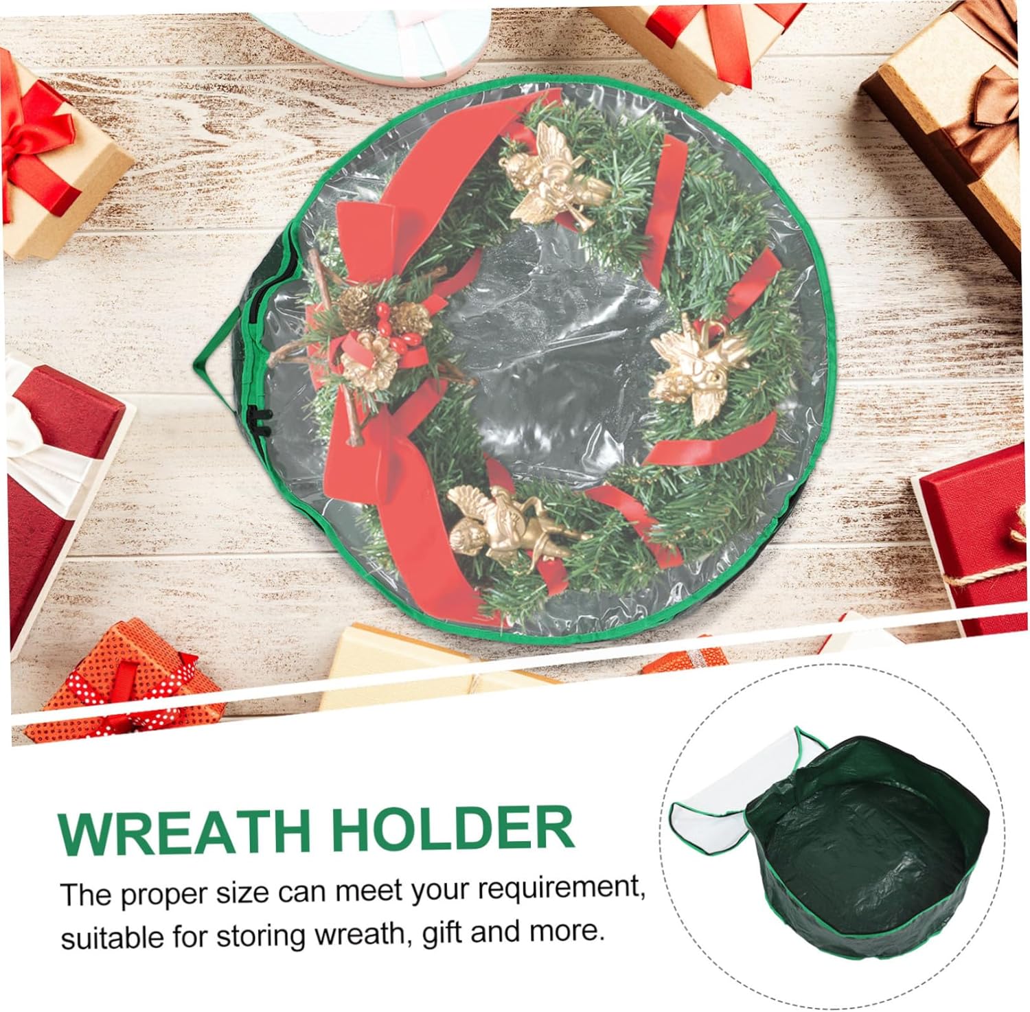 Vaguelly 1pc Christmas Wreath Storage Bag Holder with Clear Window Holiday Storage Container for Wreaths and Decorations and Wear-Resistant Design Easy to Carry