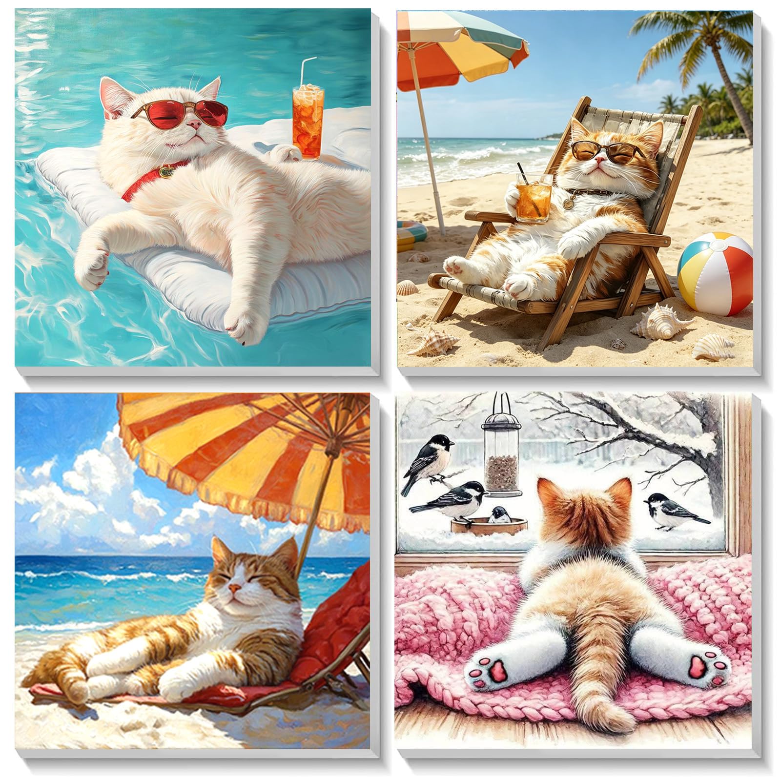 Bowetile 4 Pack Animals Framed Paint by Numbers for Adults Children, Lion Painting by Numbers Kit for Adults, Beginners Canvas Kits, DIY Acrylic Pigment Drawing Paintwork for Home Decor 20x20 cm