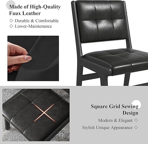 Miniatura 5 de civama Juego de 2 sillas de comedor de piel sintética, sillas de cocina sin brazos con respaldo cómodo, marco de madera maciza y cojín tapizado para