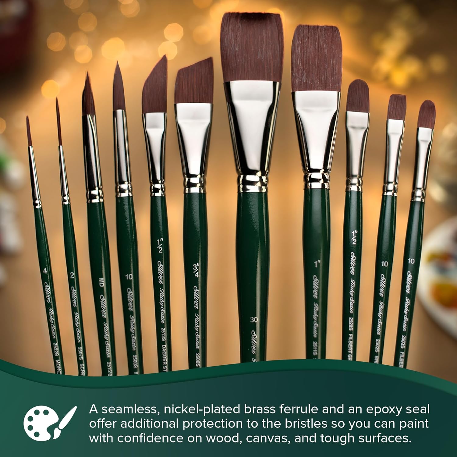 Silver Brush Limited RS-2598S Ruby Satin Short Handle Small Round Brushes with Stiffer Synthetic Feel, 6pc Premium Painting Bundle for Oil, Acrylic, & Heavy Body Paints, Sizes 3/0, 2/0, 0, 1, 2, & 4