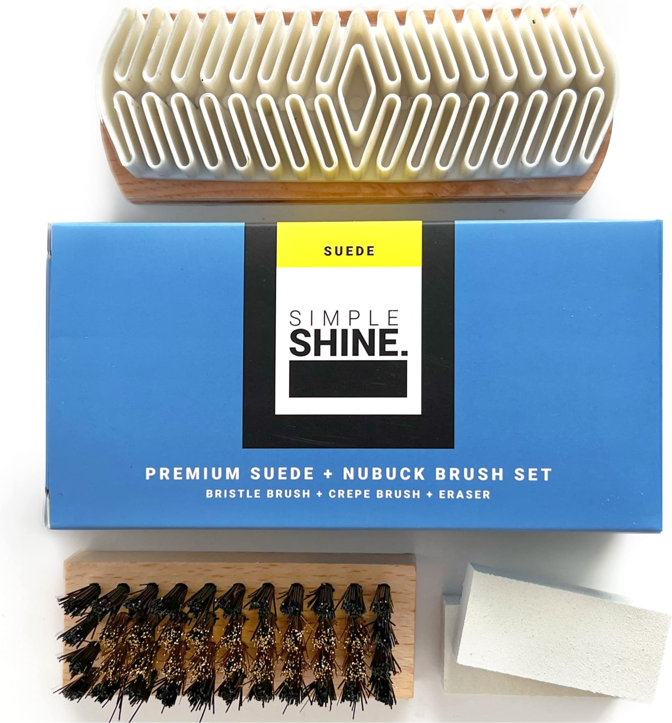 Premium Suede Brush Nubuck Cleaner Crepe Brush and Seude Eraser Set | Complete Shoe Cleaning Bristle Brushes Kit for Nap Care