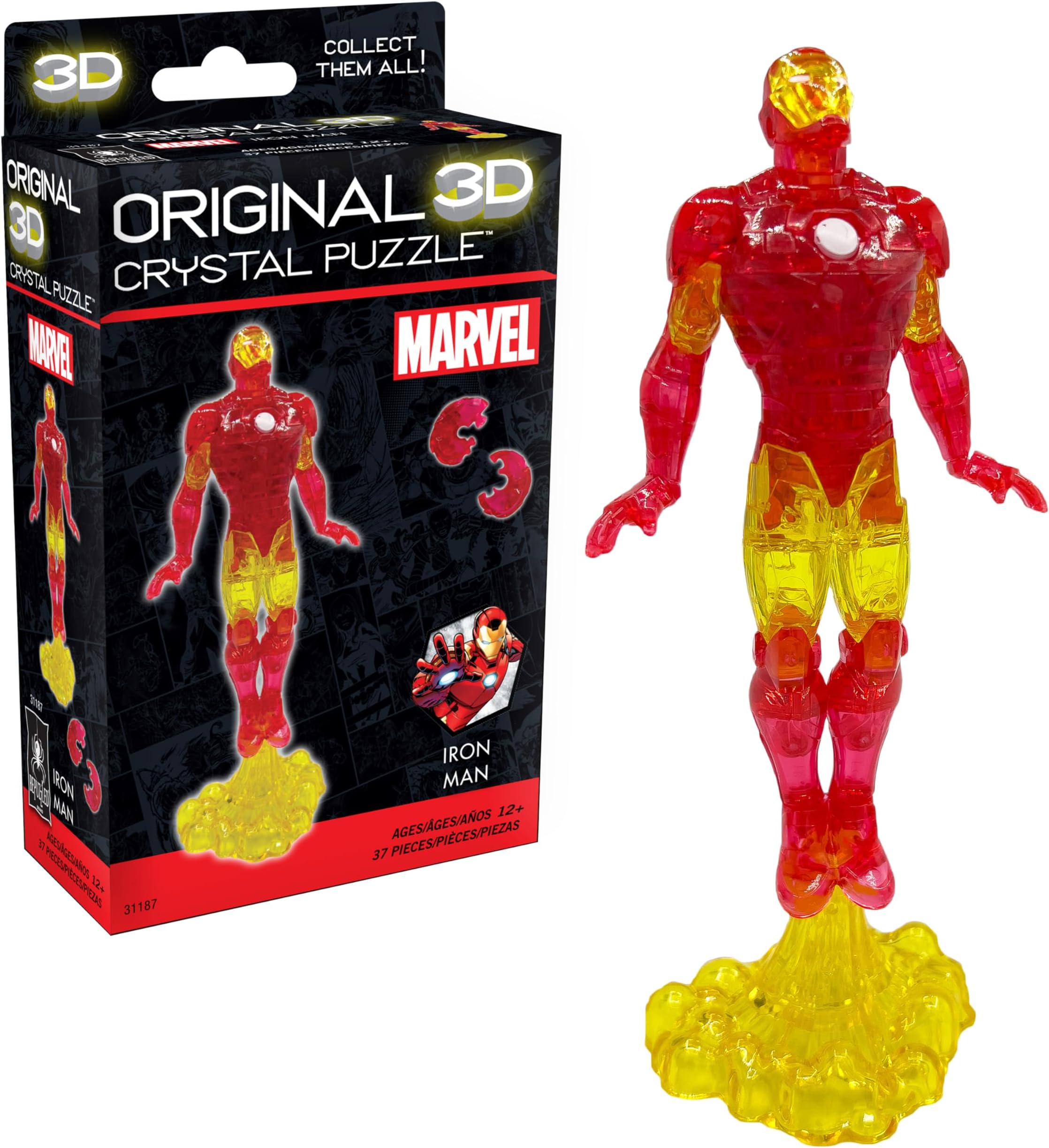 Marvel Iron Man Super Hero Original 3D Crystal Puzzle, Perfect for Puzzlers Ages 12 and Up, Challenging to Complete and Beautiful to Display, Collect Them All