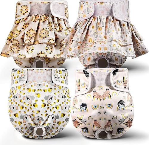 Miniatura 9 de XPCARE Pañales lavables para perras (paquete de 4)  Pañales reutilizables para perras con broches ajustables, pañales de alta absorción a prueba de