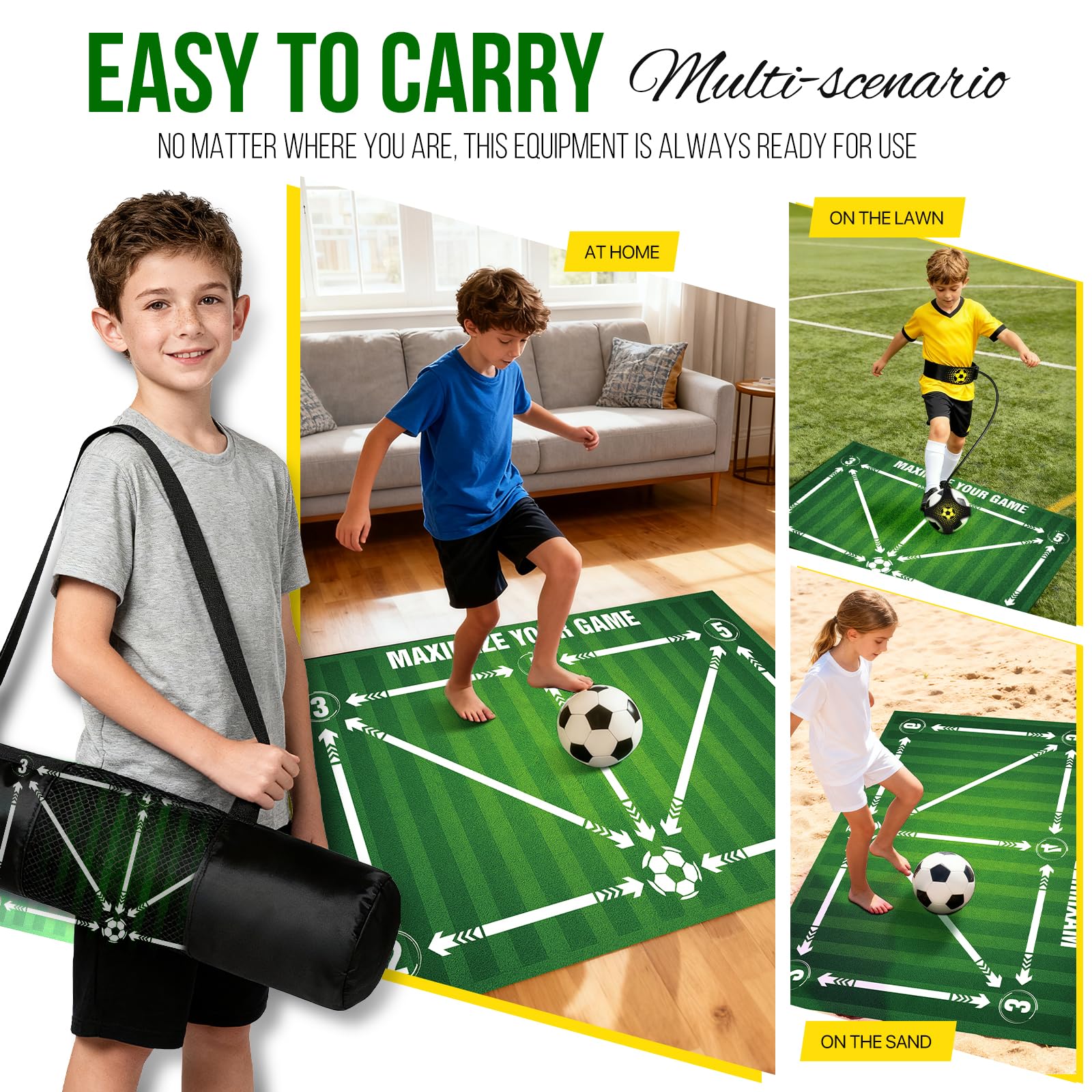 Fussballmatte Training Kinder,60X90 cm Fussball Matte Ballkontrolle,Fußballmatte Rutschfest Silent,Fussball Trainingsmatte,Fussball Geschenke Jungen Stoßdämpfende Anti-Rutsch Mit Socken Set Für Indoor