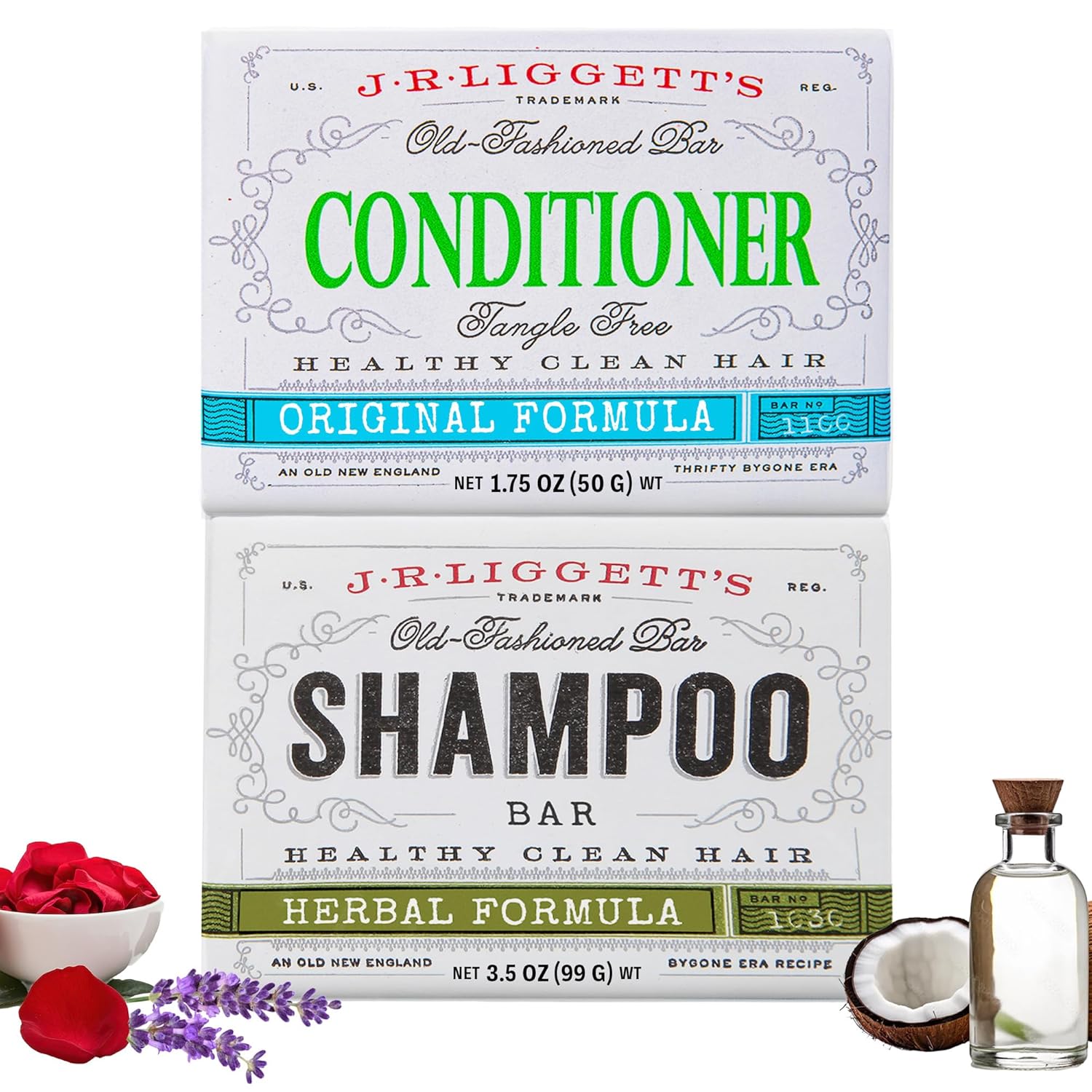 J.R.LIGGETT’S Herbal Formula & Conditioner - Shampoo Bar 3.5 oz + Conditioner Bar 1.75 oz - Plant-Based Herbal for All Hair Types - Sulfate Free Shampoo for Healthy Hair - 2-pack