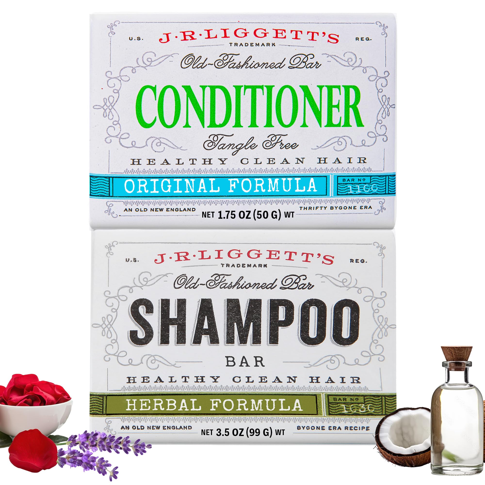 J.R.LIGGETT'S Herbal Formula & Conditioner - 1 Shampoo Bar & 1 Conditioner Bar - Plant-Based Herbal Shampoo and Conditioner Bars for All Hair Types -