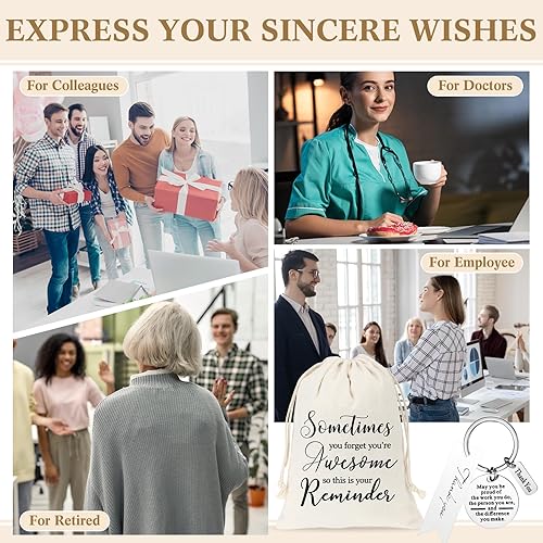 Miniatura 2 de Woanger 24 juegos de bolsas con cordón de regalo de agradecimiento a los empleados, 5 x 7 pulgadas, bolsas de regalo de agradecimiento con texto en