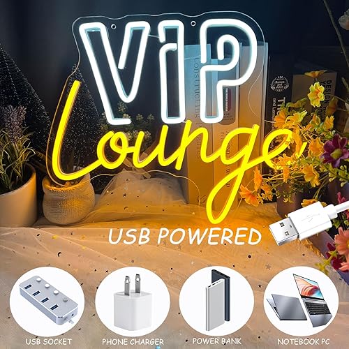 Miniatura 4 de VIP Lounge - Letrero de neón para decoración de pared, letrero de neón LED para habitación, regulablealimentado por USB, letrero de luz VIP para