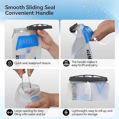 Miniatura 3 de MARCHWAY Bolsa de hidratación ligera de TPU de 2L3L para paquetes de hidratación, bolsa de depósito de agua de boca ancha con asa de transporte para