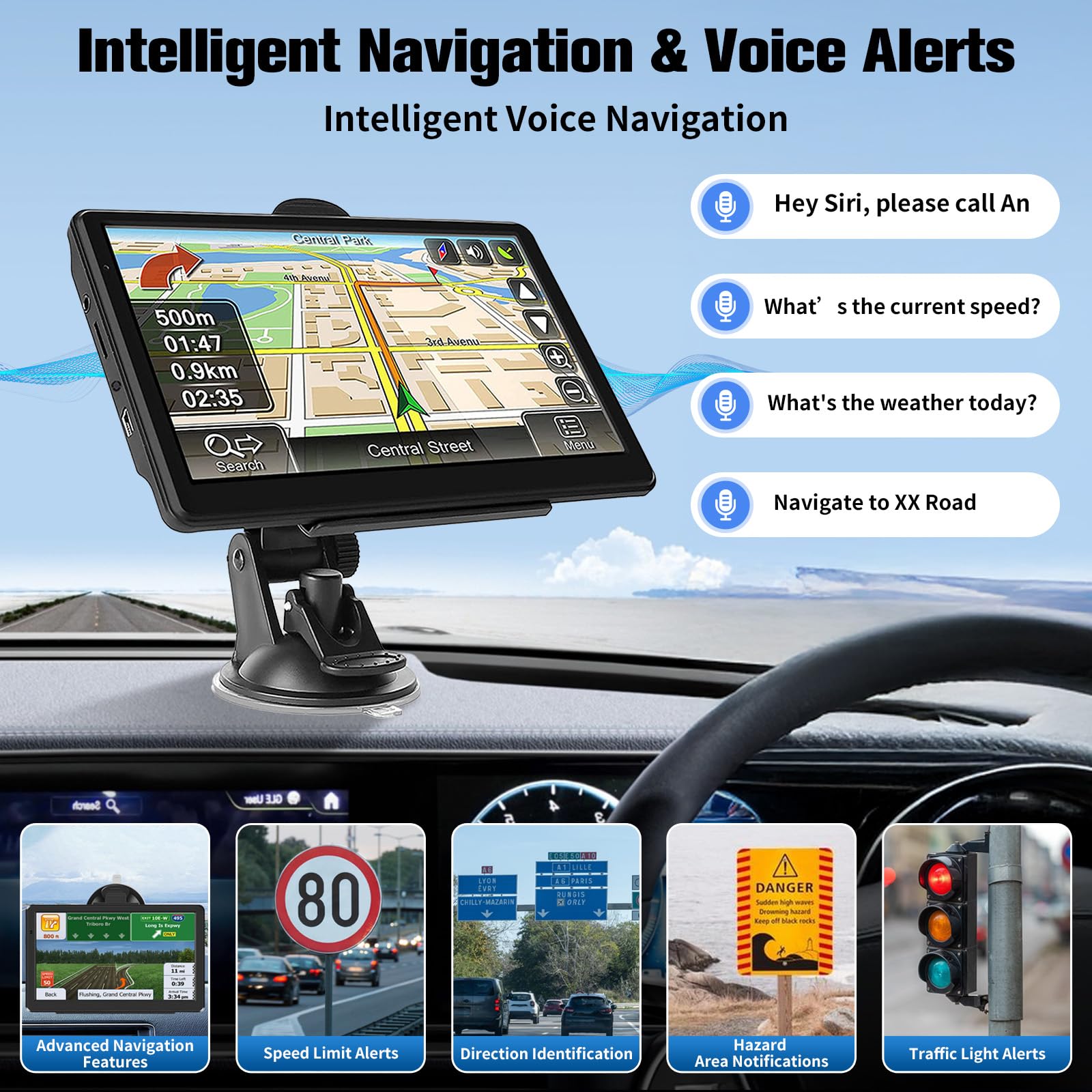 7 Inch Sat Navs, GPS Navigator Sat Nav for Car, Truck, Buses with 2025 UK Maps, Lifetime Free Updates, Real-Time Voice Guidance, Speed Camera Alerts, Lane Assist, and Comprehensive POI — view 2