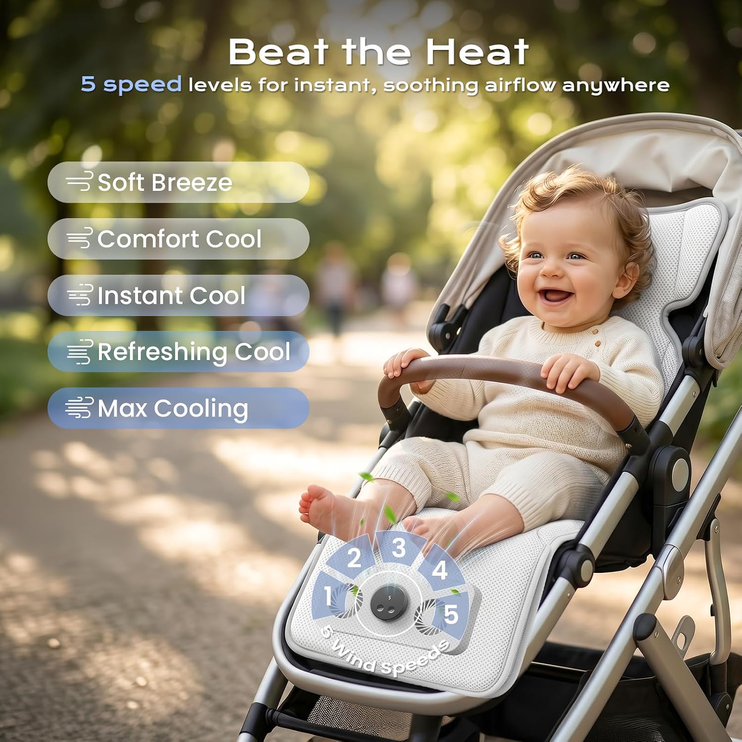Stroller Cooling Pad with Fan for Baby, 10000mA Rechargeable Battery Baby Car Seat Cooling System for Backseat, Max 10H Ventilation 3 Speeds Cooling Mat Liner for Toddler Boys Summer Essentials