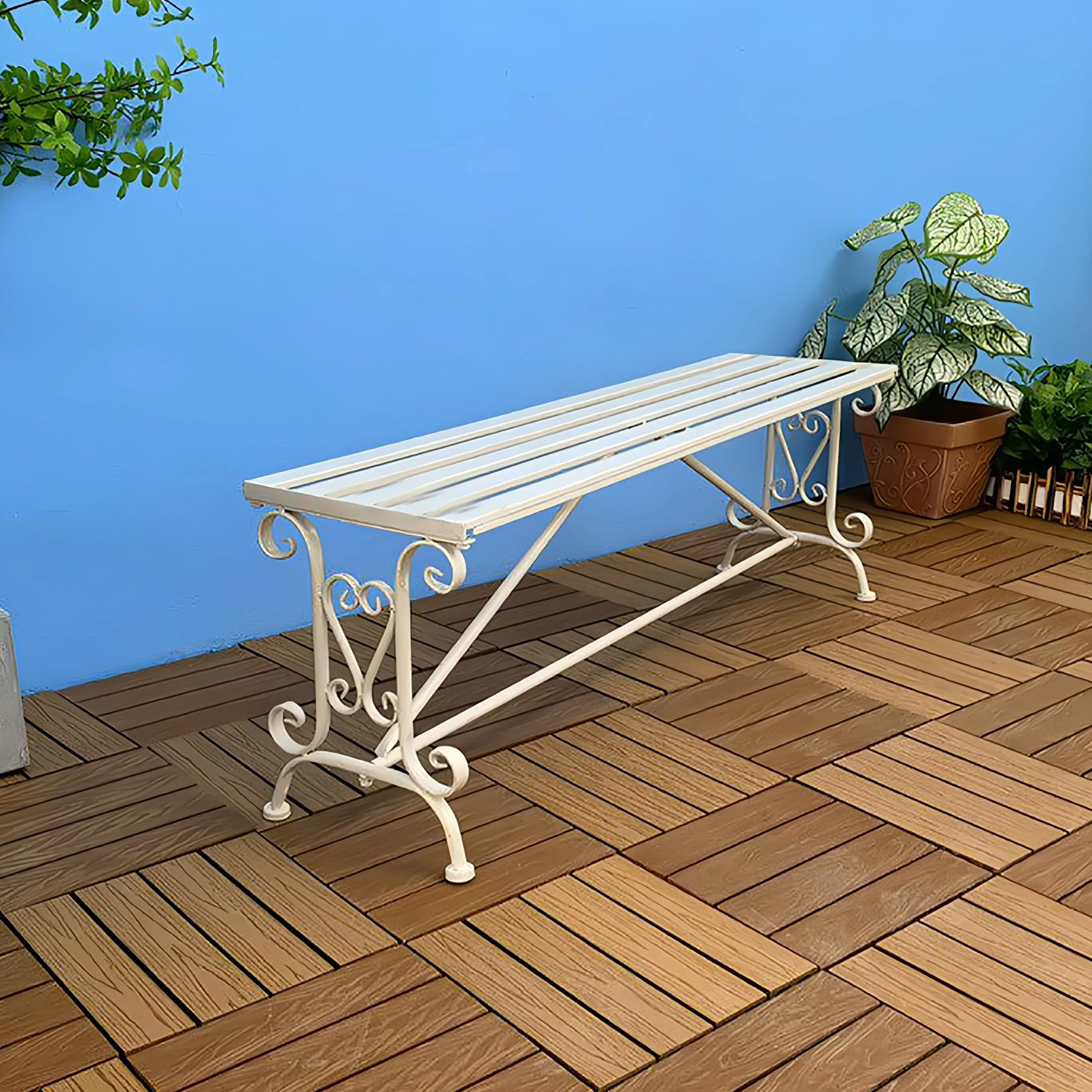 Banco vintage para jardin en hierro pesado que resiste el viento y la lluvia