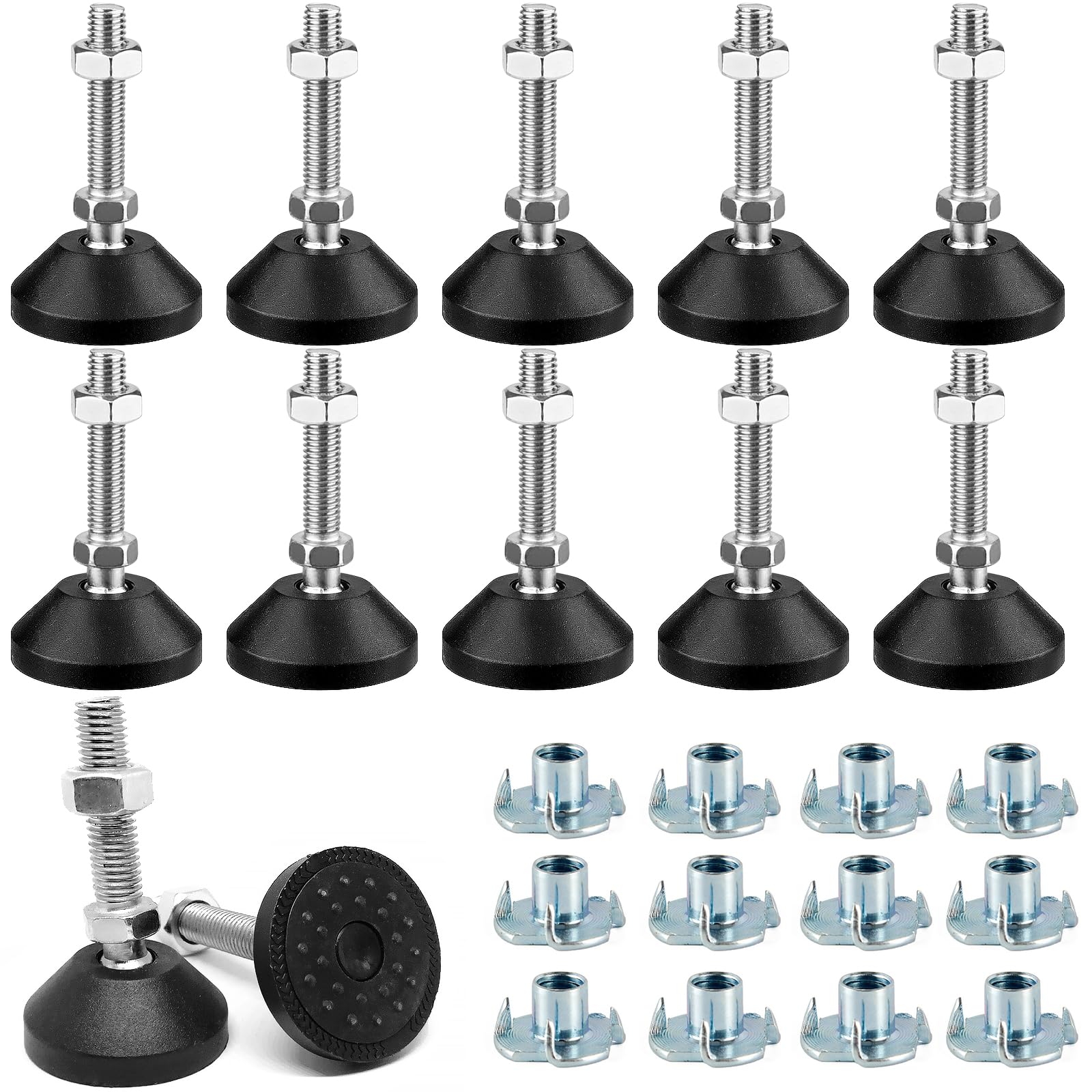 Pieds de nivellement M10 x 50 mm en acier inoxydable pour meubles lourds, Lot de 12