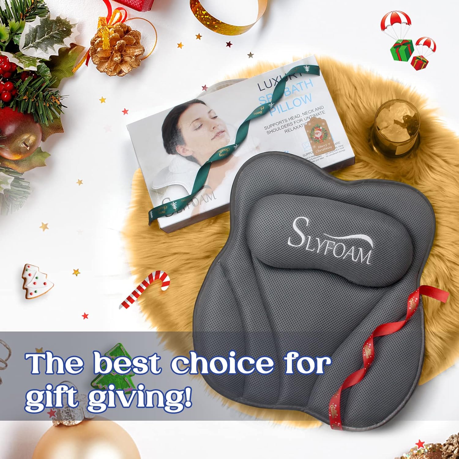 Slyfoam Bath Pillow for Tub Neck and Back Support Bathtub Pillow Bubble Bath Accessory for Soaking, Jacuzzi or Spa Bathtub, Luxury Soft 4D Bath Tub Pillow with Strong Suction Cups for Body Relaxing : Beauty & Personal Care