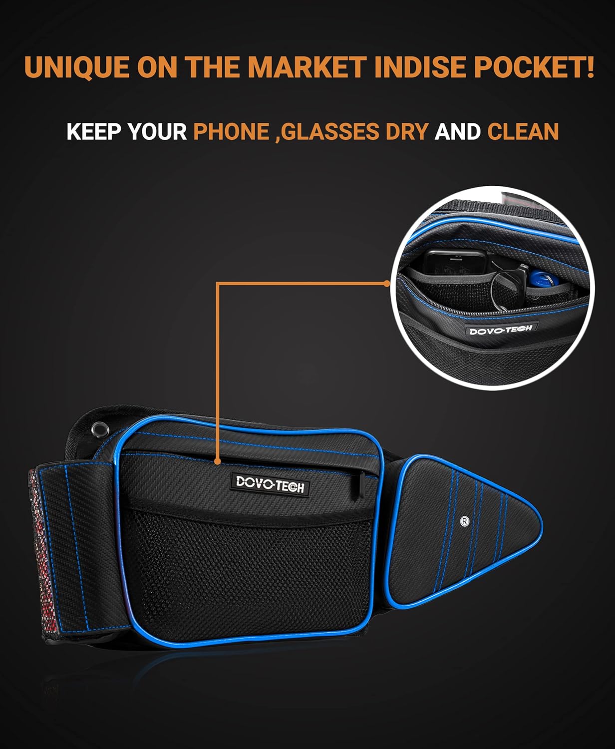 DOVOTECH RZR 1000 XP accessories Front Door Side Storage Bags Water Repellent for Polaris RZR XP Turbo or S 900 – Side by Side UTV Razor Accessories Knee Protection Pads (BLUE PIPING) : Automotive