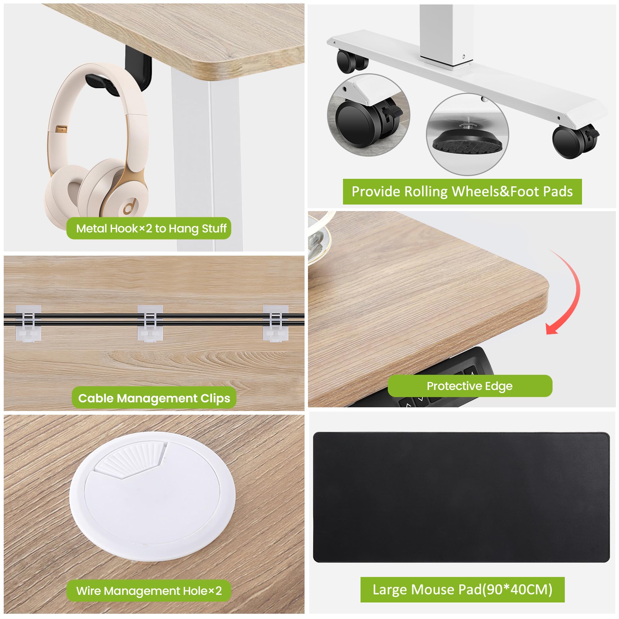 farexon Electric Standing Desk Adjustable Height 55 x 24 Inch Stand up Desk with Large Mouse Pad Rolling — view 5